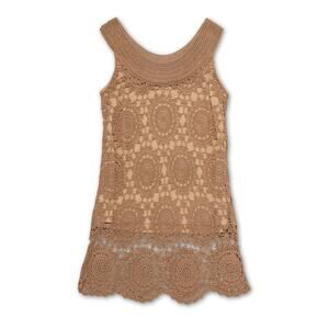 Soft Surroundings Boho Crochet Mini Dress - Chic Tan Lace Beachy Festival Style